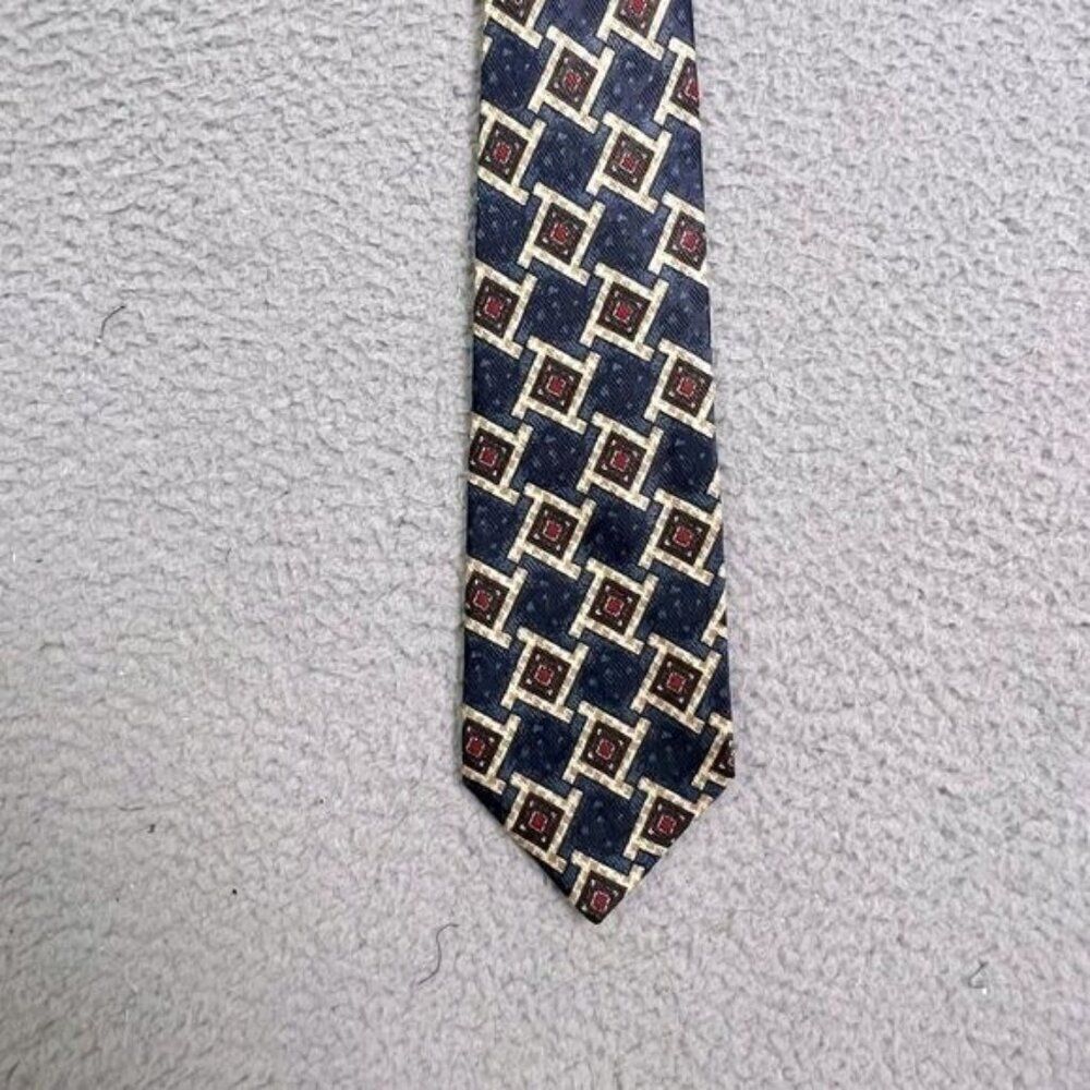 GIVENCHY MENS SILK TIE BLUE WITH GEOMETRIC SHAPES